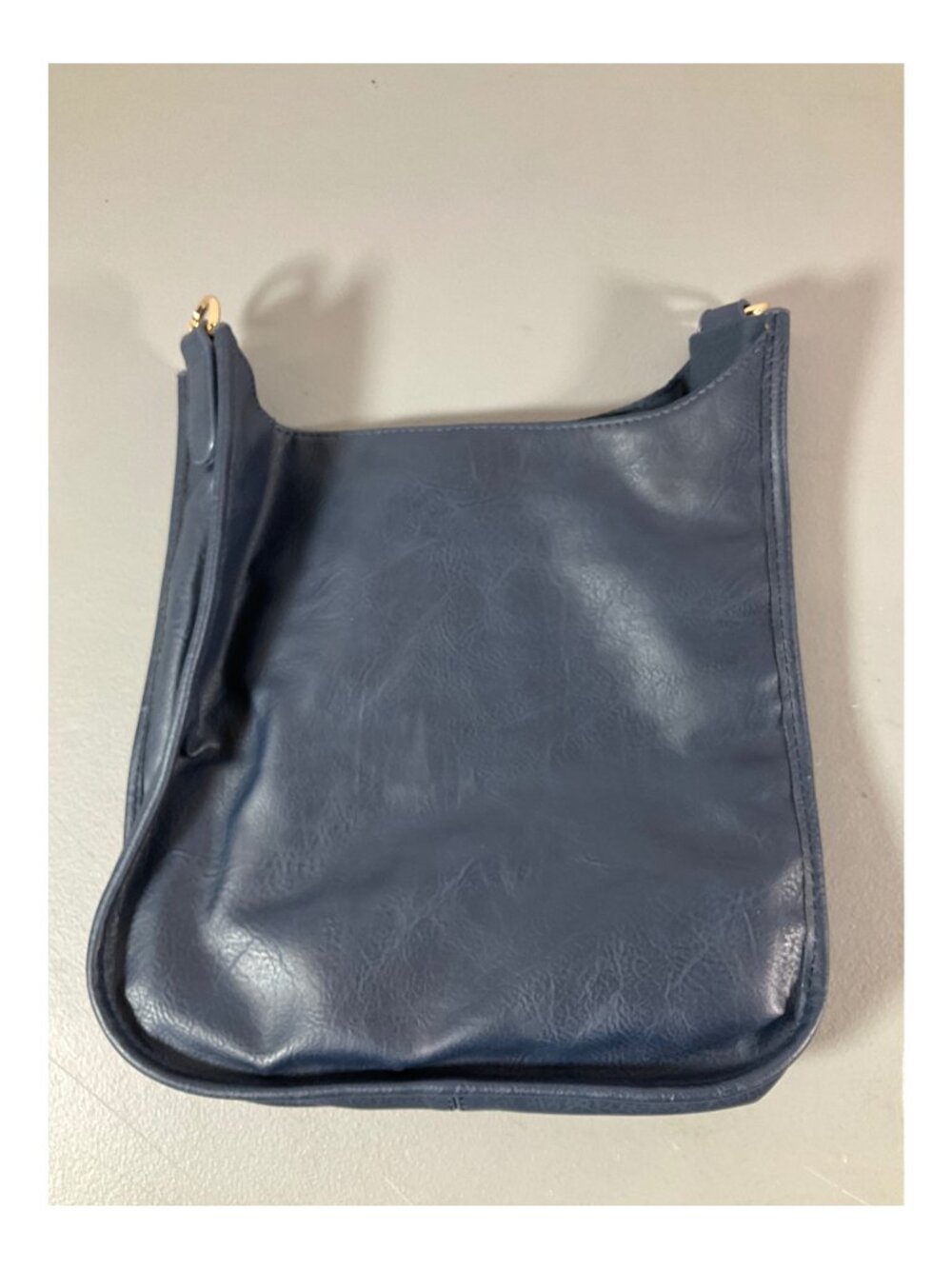 Adorned Navy Faux Leather Crossbody Bag, Large with Extra Strap & ZigZag Design
